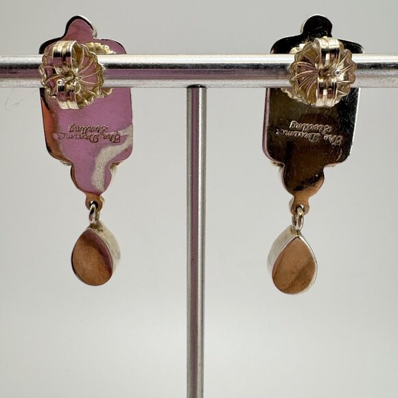 VTG Sterling Silver 925 Lizardite Bezel Set Stud Earrings Size 46mm Length - Picture 8 of 12